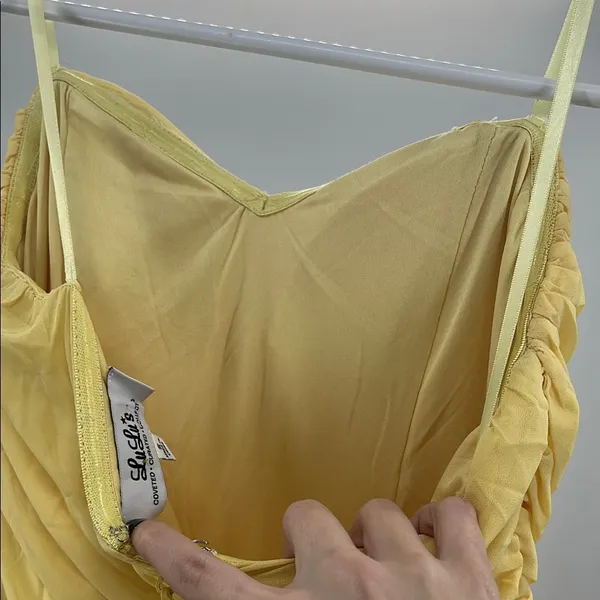 Moonlight Serenade Yellow Strapless slit Maxi Dress S formal bridesmaid party - Image 9