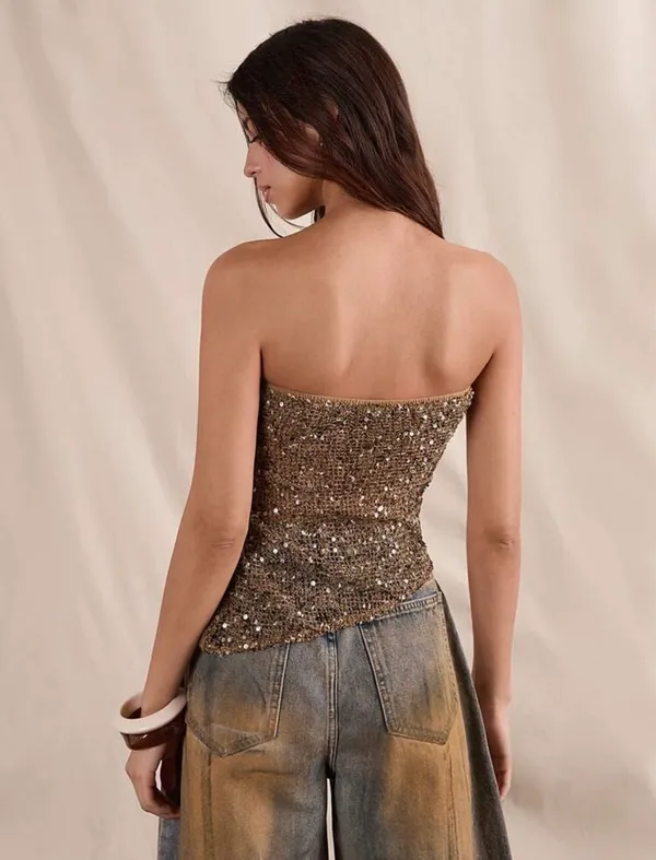 Gold Sequin Tube Top SHEIN - Image 2