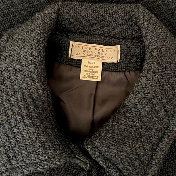 BOYNE VALLEY WEAVERS Wool Ireland Cable Knit Coat Jacket Gray Pockets Large - Image 10