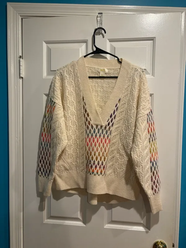 Anthropologie Maeve V-Neck Cable-Knit wool Sweater Sz S cream - Image 2