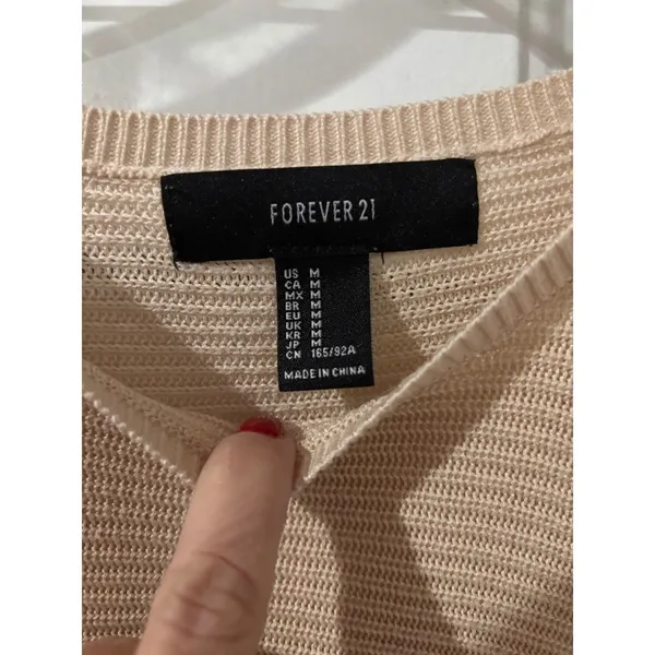Forever 21 Ribbed Knit Top Long Sleeve Crew Neck Basic‎ Casual Beige M - Image 2