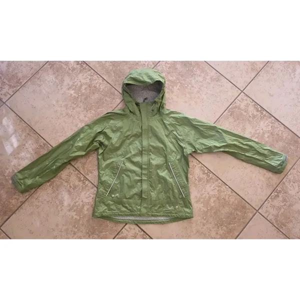ISIS Waterproof Women’s Jacket Medium Green Hooded Pockets Zip Shell FLAW - Image 9