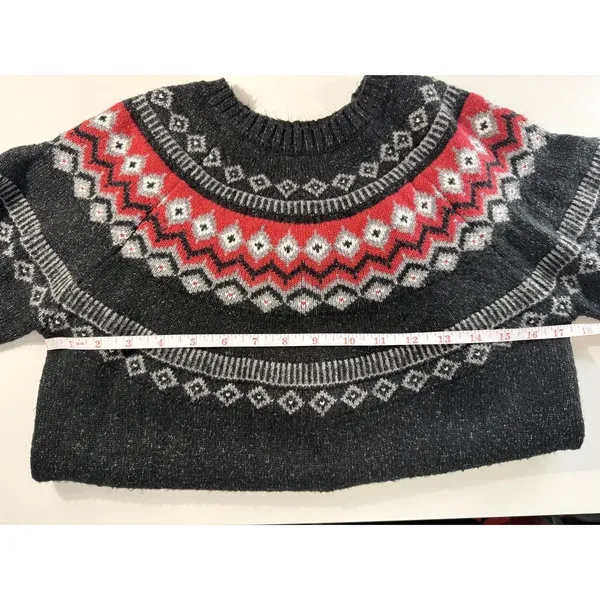 Weatherproof Vintage Fair Isle Sweater Charcoal Red Cozy Cabincore Knit Smallll‎ - Image 5