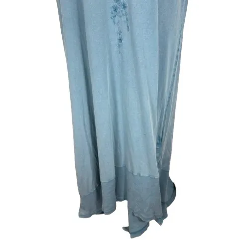 Caite Blue Embroidered Cotton Maxi Dress Short Sleeve Boho Lagenlook Size 1X - Image 5