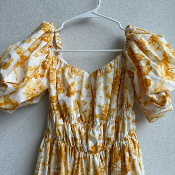 Abercrombie & Fitch Yellow Floral Off The Shoulder Prep Mini Dress Size Medium - Image 4