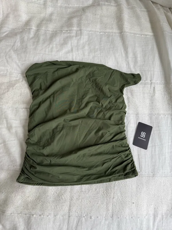 SUUKSESS Amazon off the shoulder rouched olive green top - Image 3