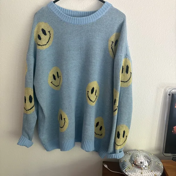 Just Polly New York Smiley Face Oversized Knit Sweater Blue 2X JT13385XSML-MA - Image 3