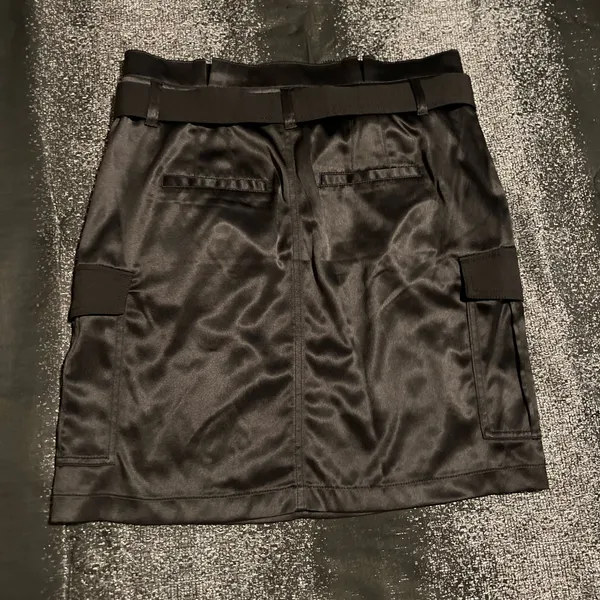 Womens Sz10 NWT White House Black Market black satin utility mini skirt - Image 3