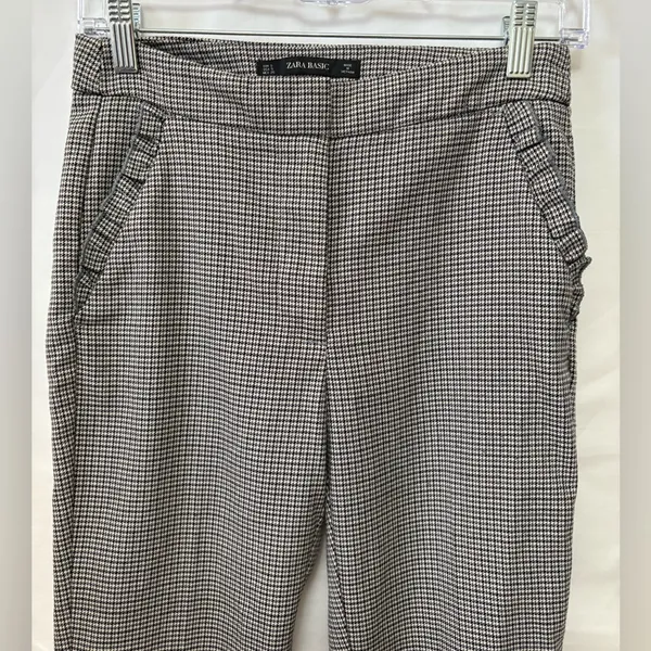 Zara Basic Houndstooth Black White Pants Ruffle Pockets Size‎ Small - Image 2