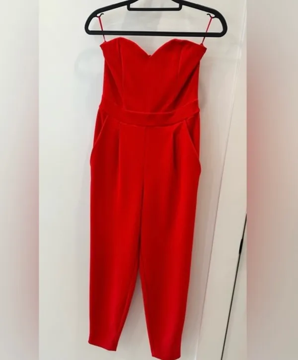 Express Jumpsuit Red Strapless - Image 8