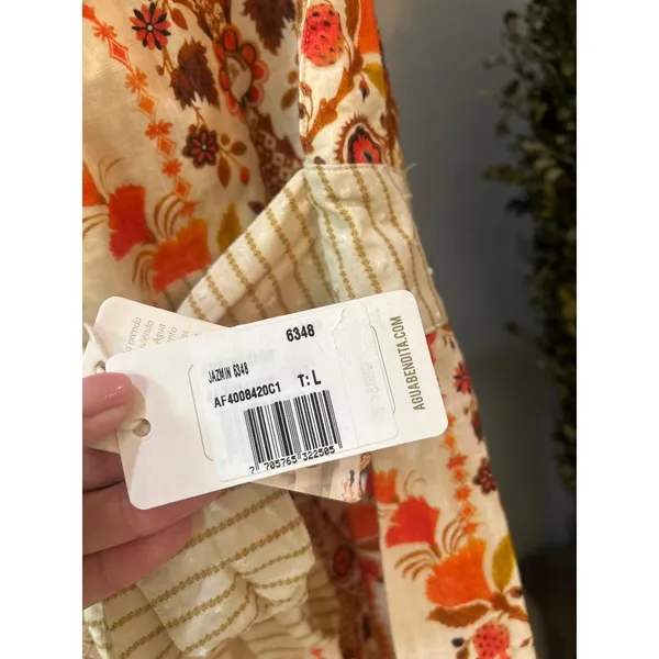 Agua Bendita Goldenrod Button Midi Dress Jazmin Orange Cream Womens Size Large - Image 11
