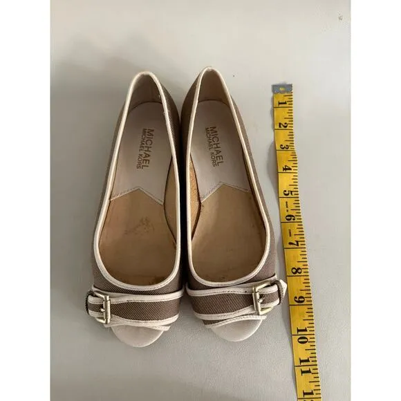 MICHAEL Michael Kors Flats Tan White Peep Toes Size US 5.5 MSRP 300$‎ - Image 2