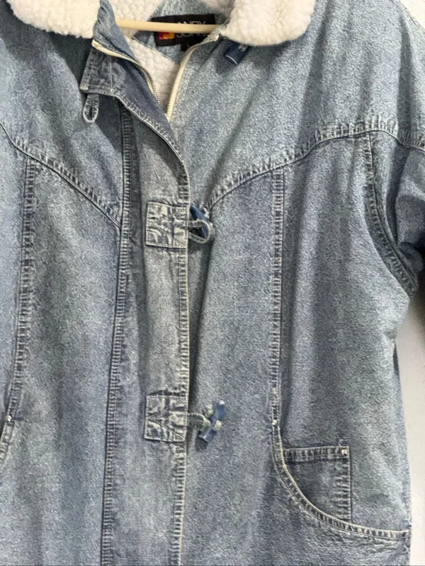 Vintage Andy Johns Blue Acid Wash Denim Fleece Lined Coat Jacket 80s 90s Size L - Image 5