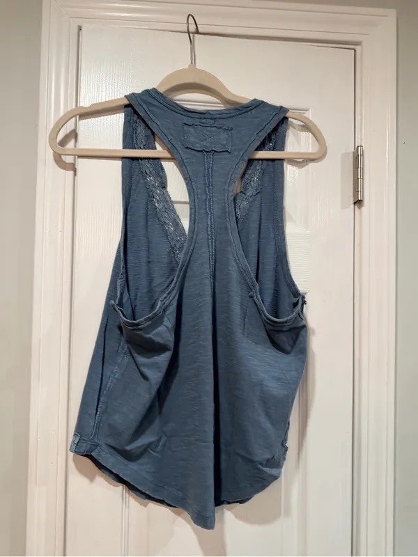 NWOT Free People We The Free Size XS Blue Crochet Trim Racerback Layer Tank Top - Image 10