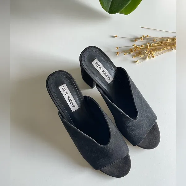 Steve Madden Chance black suede block heel slides sandals - Image 8