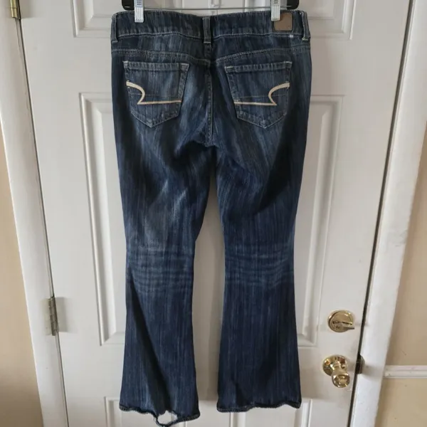 American Eagle Artist Flare Jeans Womens 8 Blue Low Rise Stretch Dark Wash Y2K - Image 2