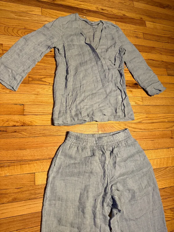 NWOT Zara 100% Linen Kimono Co Ord Matching Set Flowing Trousers wrap top gauze sz M - Image 8