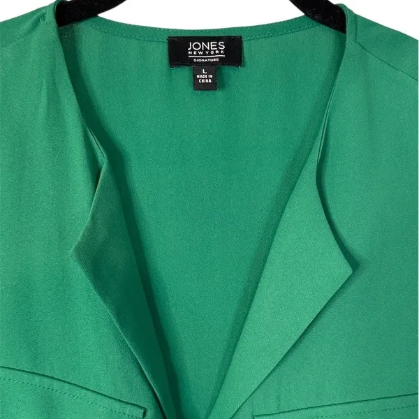 Jones New York Signature Blouse Womens L Green V-Neck Sleeveless Pocket - Image 3