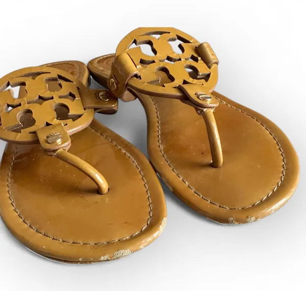 Tory Burch Tan Miller Sandals – Leather Logo Flats - Image 6