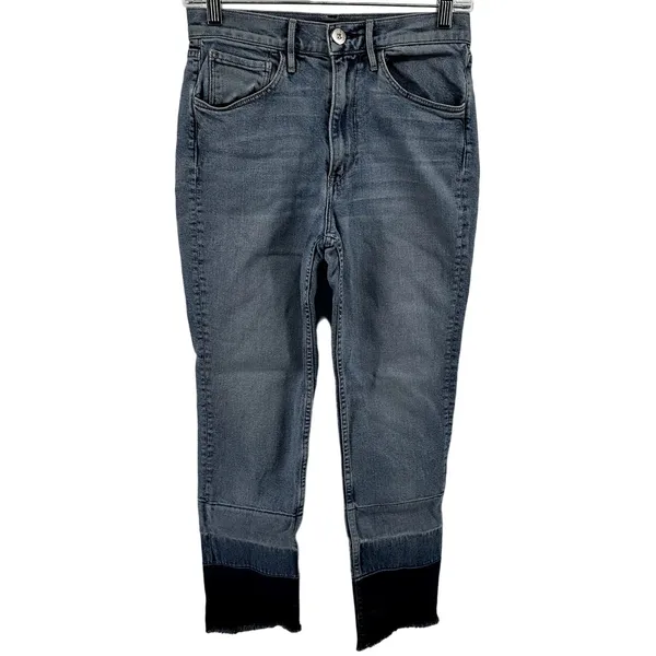 3x1 Shelter High Rise Cropped Jeans Ombre Straight Leg Raw Hem Denim Blue 27 - Image 2