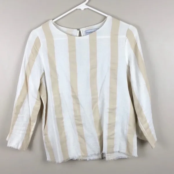 Sincerely Jules Striped Cream Ivory Tan and White Boho Blouse Size Small S - Image 3