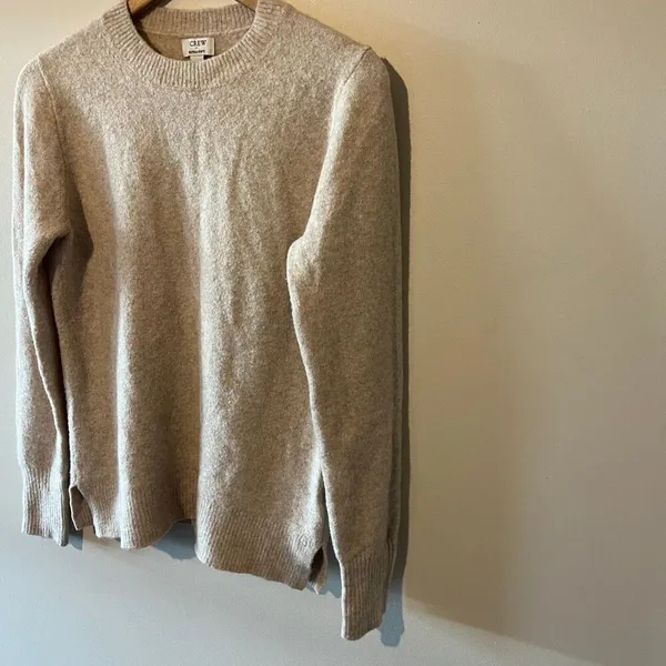 J. Crew Extra Soft Crewneck Sweater Heather Oatmeal Tan Small - Image 6