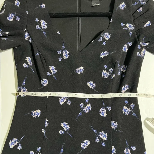 Club Monaco Floral Puff‎ Sleeve V-Neck Mini Dress Black Blue Size 2 - Image 12