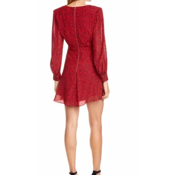Alice + Olivia‎ Polly Red Leopard Print V-Neck Mini Dress Long Sleeve Size 4 - Image 2