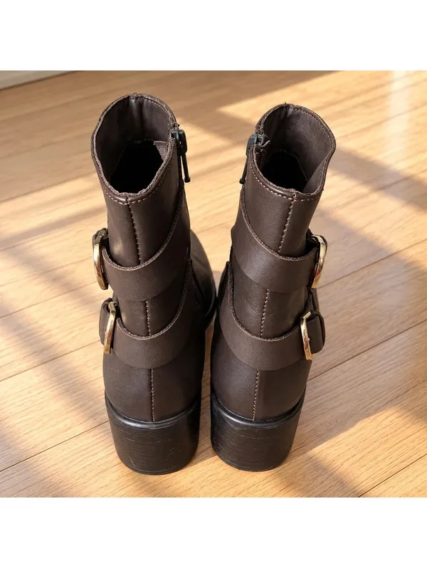 Emanuele Crasto Italian Leather Brown Moto Buckle Boots EU 39 - Image 4