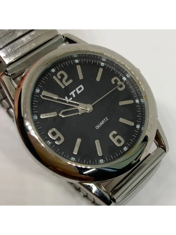 Ltd silver tone black dial quartz analog watch 35mm stretch band 6.5” running - Image 2