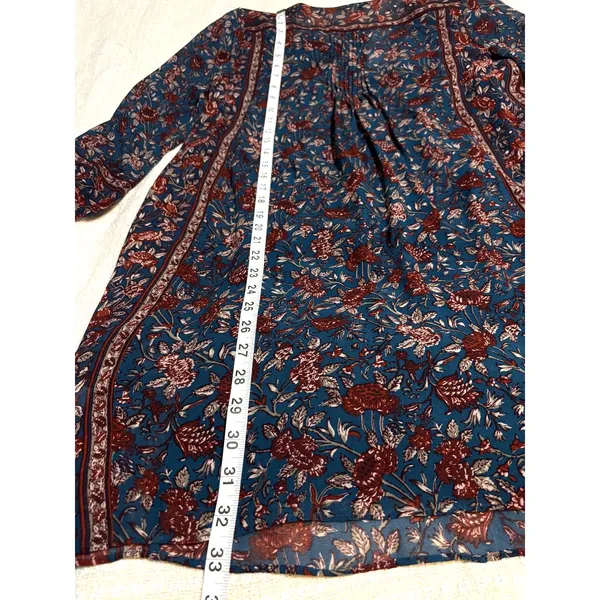 Joie 100% Silk Floral Boho Dress S Blue Burgundy Paisley Print - Image 4