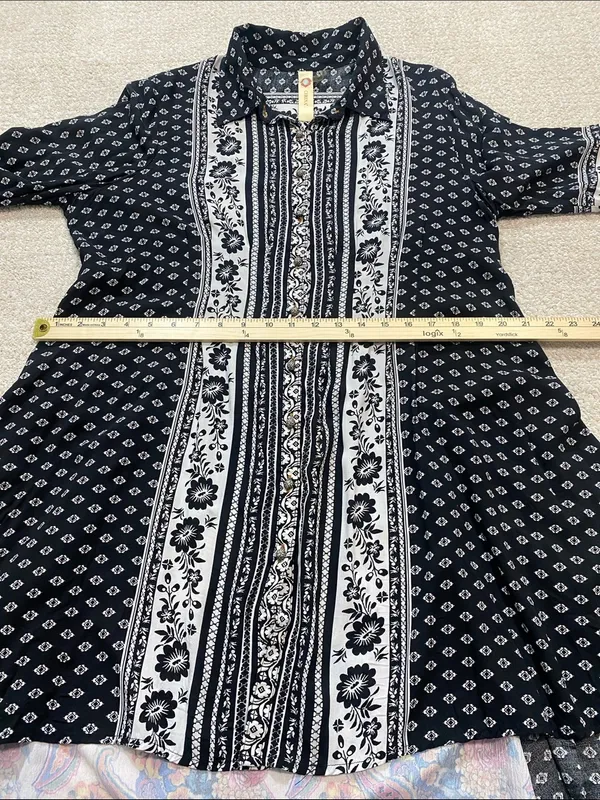 Anthropologie by Cyrena Boho Purple Printed Button-Front Mini Shirt Dress Size L - Image 14