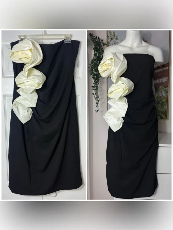 New York & Company Black Cream 3D Rosette Strapless Cocktail Dress Midi XL NWT - Image 2