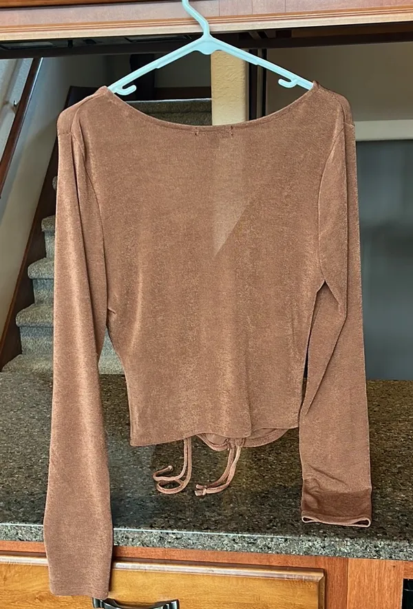 Brown Shimmery Cinched Deep V Neck - Image 2