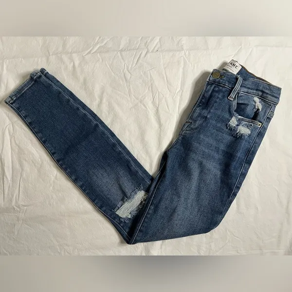 Frame Le High Skinny Distressed Blue Jeans 25 - Image 12