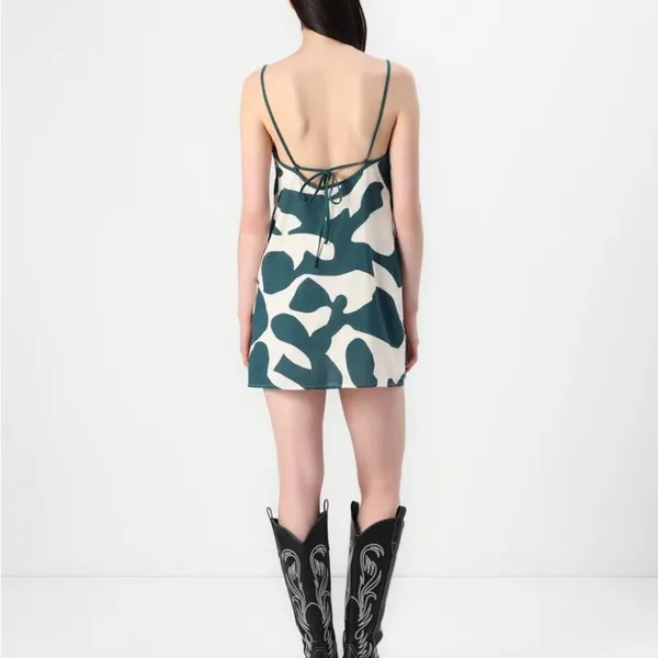 NWT Abercrombie & Fitch Linen Blend Abstract Mini Dress Green White S - Image 2