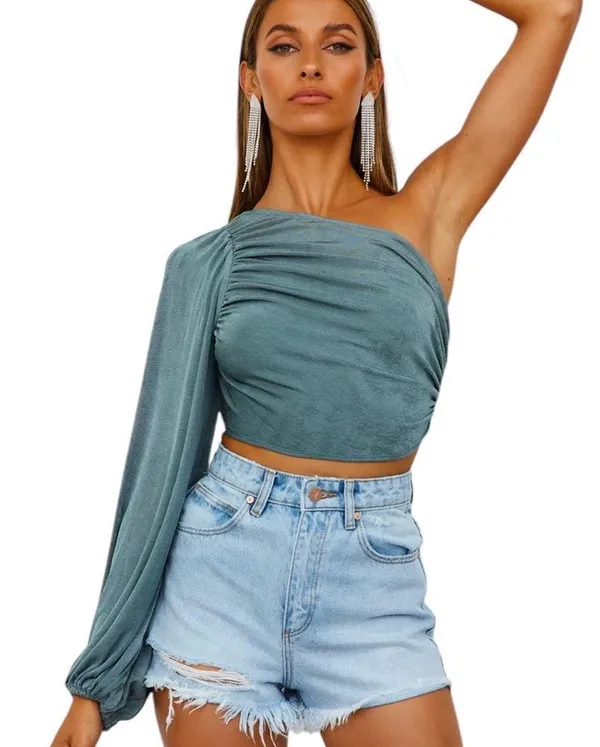 Hello Molly Adoring You One Shoulder Jersey Knit Crop Top Size 6 - Image 11