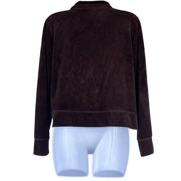 Oleg Cassini Sport Small Full Zip Front‎ Jacket Brown Velour Pockets Y2K Active - Image 2