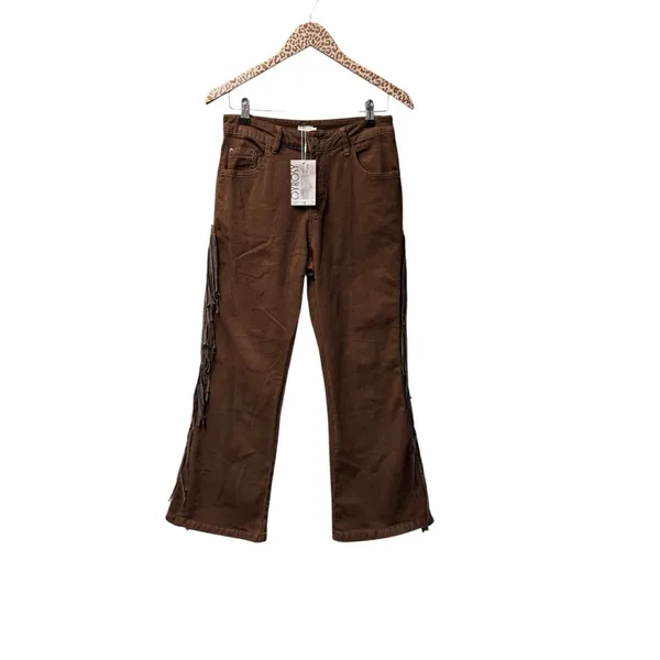 NEW Oyrosy Vintage Western Fringe Flared Jeans Brown Small - Image 2