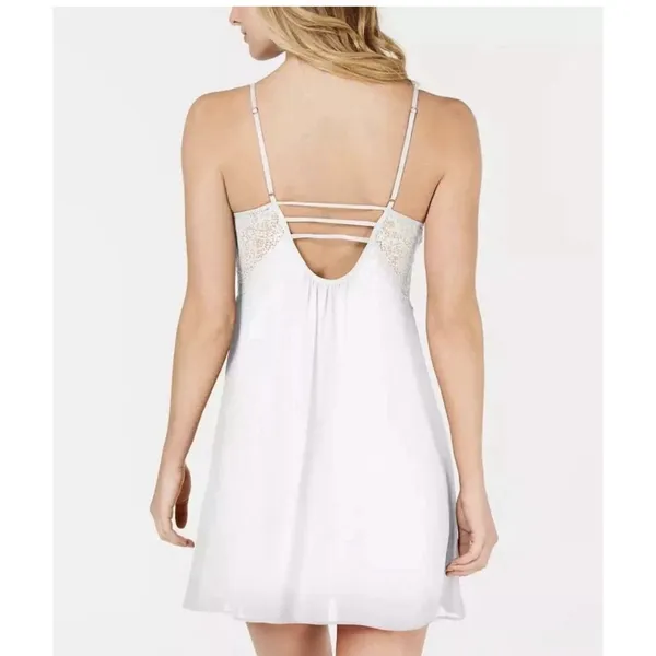 INC International Concepts Womens Lace & Chiffon Nightgown Lingerie Bright White - Image 2