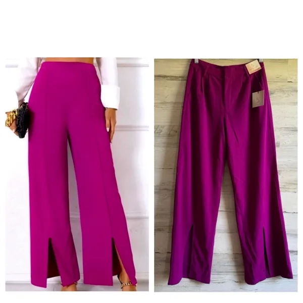 NWT Happily Grey Wide Leg Trouser Pants Full Length High Waisted Front Slit XS‎ - Image 2