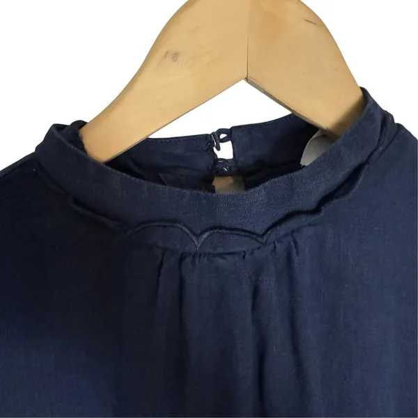 Frame Navy Linen Scallop Mock Neck Flounce Ruffle A-Line Flare Mini Dress XS - Image 7