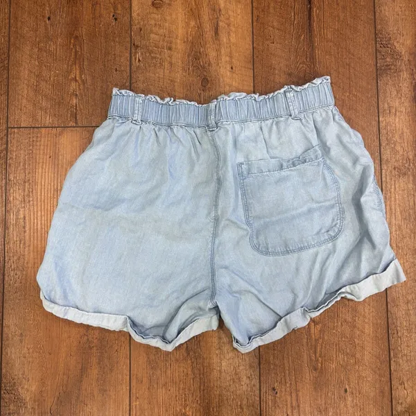 Aerie Womens S Lyocell Paperbag Waist Blue Chambray Shorts Casual Summer Elastic - Image 3