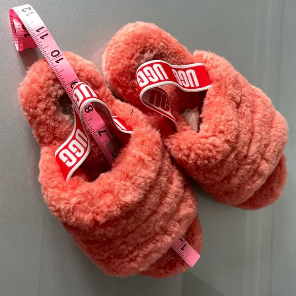 UGG Fluff Yeah Slide Slippers Coral Pink Shearling Platform Sandals Women’s Size 7 - Image 6