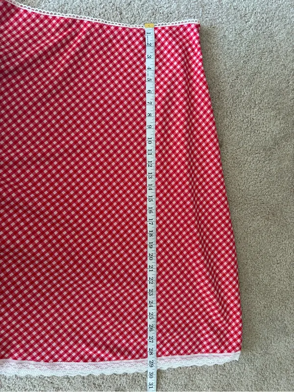 Princess Polly red and white red check gingham boho lace midi skirt size US 10 - Image 15