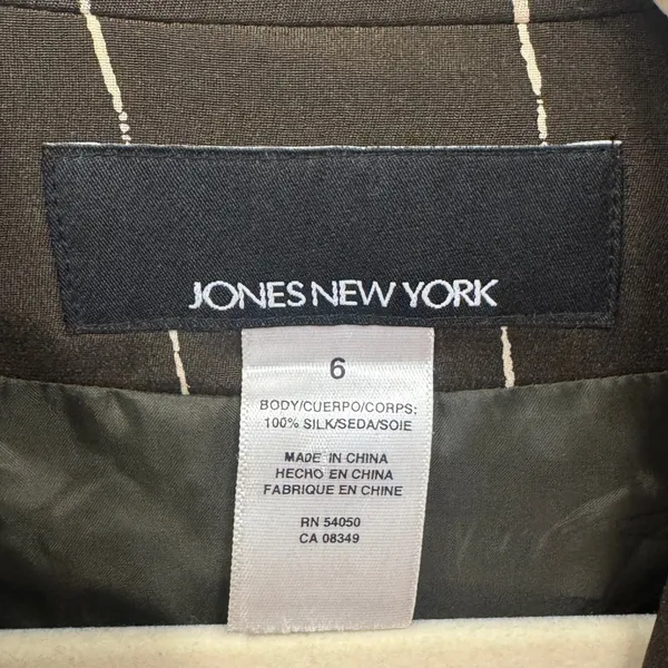 Jones New York Silk Pinstripe Blazer Stand Collar Jacket Size 6 Brown Classic - Image 7