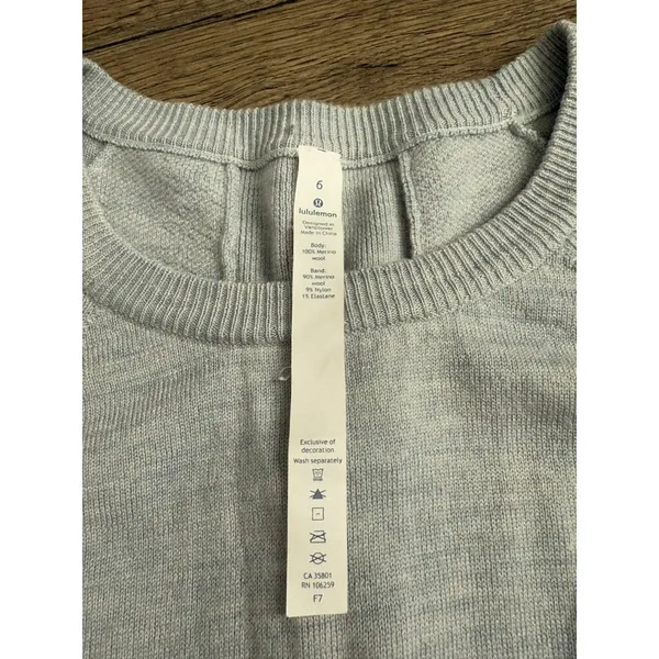 EUC Women Lululemon Gray Merino Wool Tied To You Sweater‎ SIZE 6 Lace Up Back - Image 5