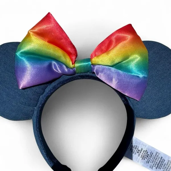 Disney Parks Pride Minnie Ears Denim Rainbow Bow Embroidered Authentic - Image 3