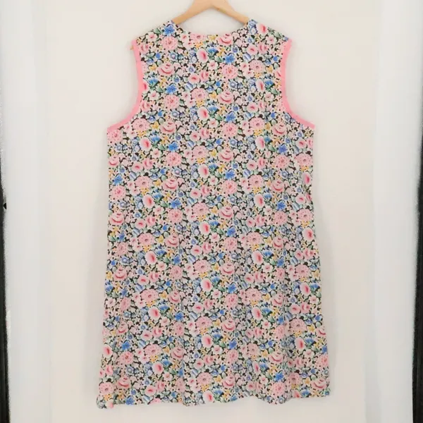 Vintage 80s Artistic Fantasy Floral House Dress Womens Size L Pink Lounge Pocket - Image 2
