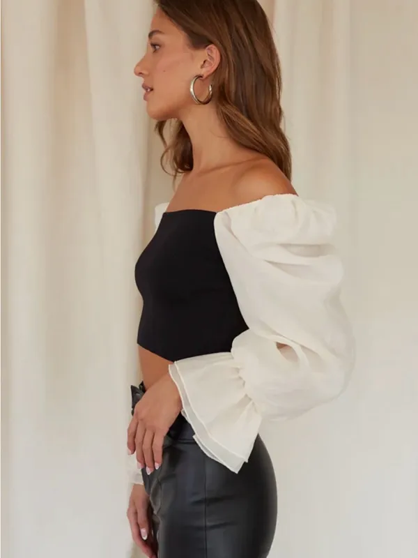 Miou Muse Eloise Black and Ivory Top Size Large EUC - Image 2